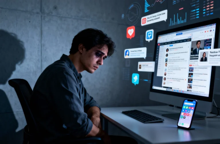 Imagen del conformismo, la fatiga emocional, la desconexión digital y la sensación de estar presente pero desconectado en el trabajo.