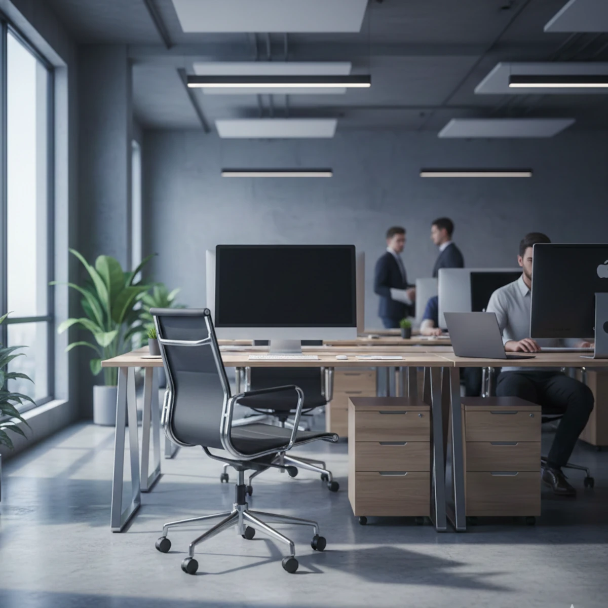 Silla vacía en una oficina moderna, símbolo del absentismo laboral y del impacto humano y organizacional de las ausencias prolongadas.