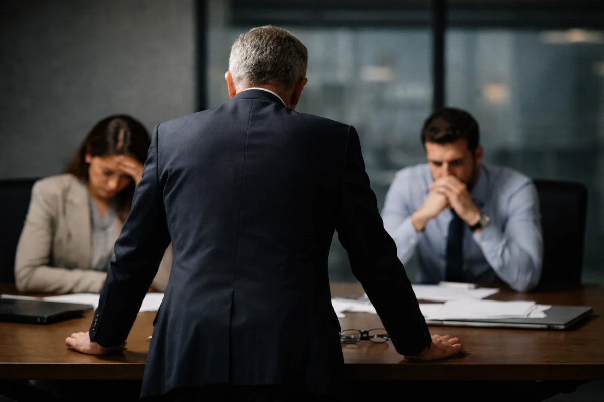 Reunión tensa en la oficina moderna