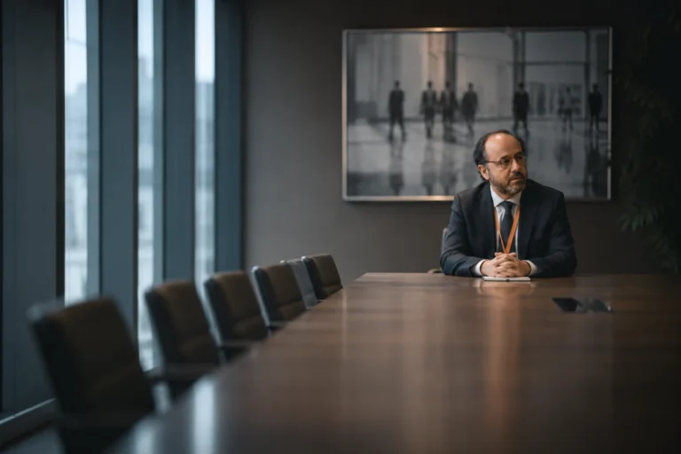 Imagen de director de recursos humanos solo en una mesa de reuniones